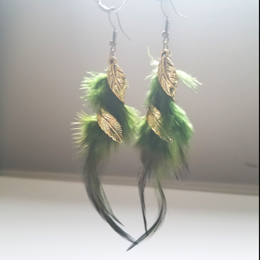 Green Wrap Feather Drop Earring